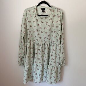Ceny Mint Green Pink Floral Long Sleeve Peasant Boho Dress XL